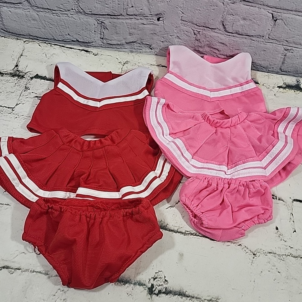 Teddy Mountain Clothing Lot 2 Cheerleader Outfits Red Pink Tops Skirts Underwear